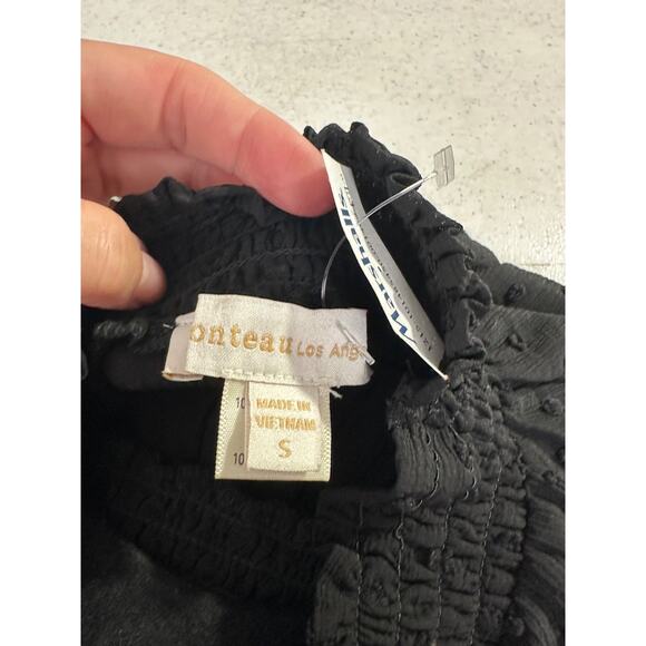 NEW Monteau Los Angeles S Black Tunic Textured Dot Lined Top Blouse D2 - Picture 4 of 7